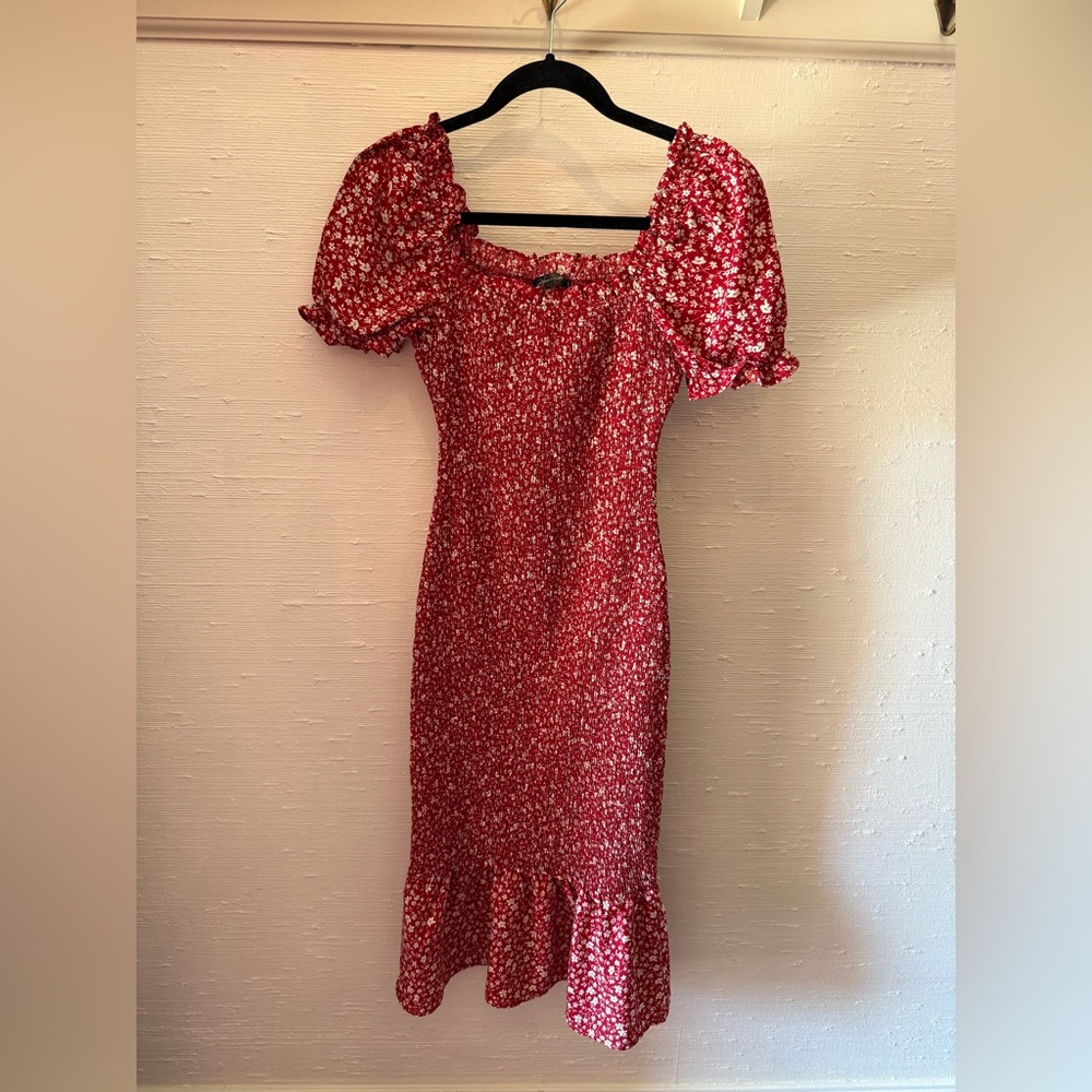 Red Floral Midi Dress